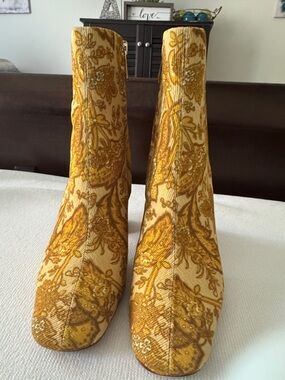 Sam Edelman Gold Floral Velvet Ankle Boots